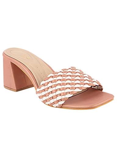 Stylestry Womens & Girls Pink & White Striped Block Peep Toes