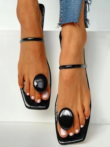 Stylestry Women Black Embellished Open Toe Flats