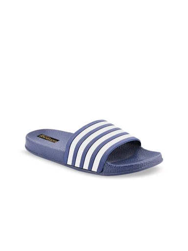Stylestry Women Navy Blue Striped Sliders