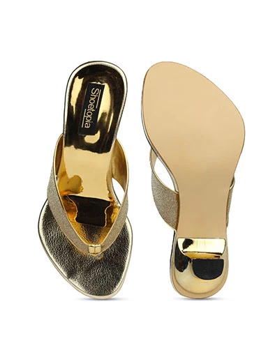 Stylestry Women's & Girl's Golden Ethnic Embellished Kitten Heels