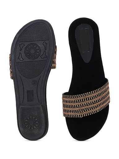 Stylestry Womens & Girls Gold-Toned Solid Synthetic Open Toe Flats
