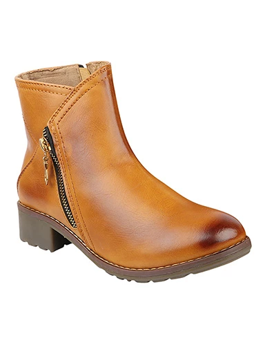 Stylestry Womens & Girls Tan Coloured Zipper Solid Heeled Boots