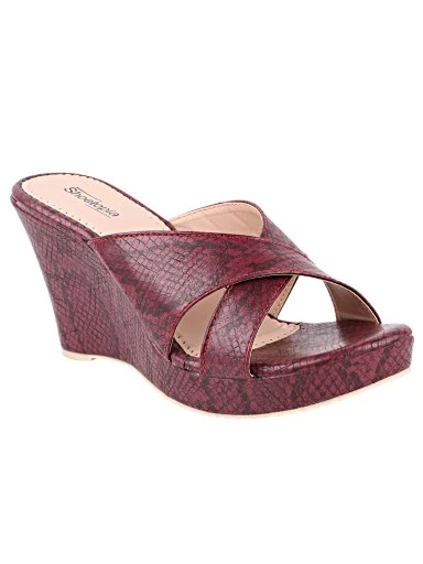 Stylestry Maroon Animal Textured Wedge Peep Toes