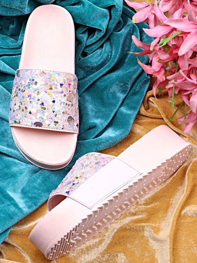 Stylestry Womens & Girls Pink Slip On Platform Heels