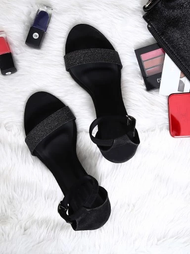 Stylestry Womens & Girls Black Embellished Block Heels Sandals