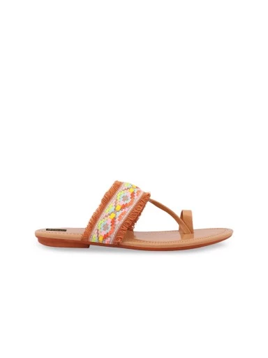 Stylestry Women Tan Brown Woven Design One Toe Flats
