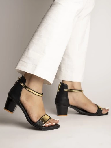 Stylestry Women's & Girl's Black Closed Back Colourblocked Heels