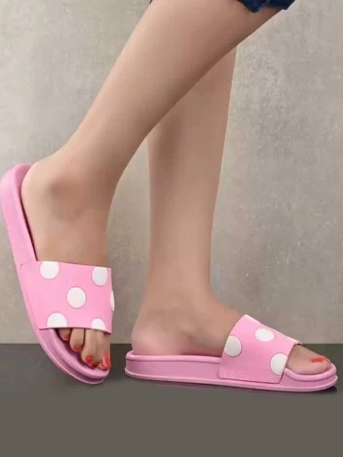 Stylestry Women Pink & White Printed Rubber Sliders