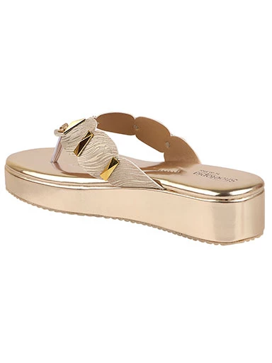 Stylestry Women's & Girl's Golden Slip On Ethnic Flatform Heels