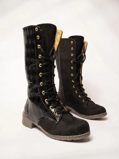 Stylestry Stylish Casual Comfortable Black Boots with elegant Lace-up Style For Women & Girls