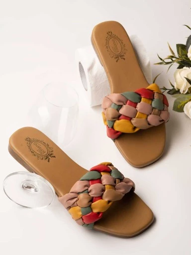 Stylestry Women Tan Embellished Open Toe Flats