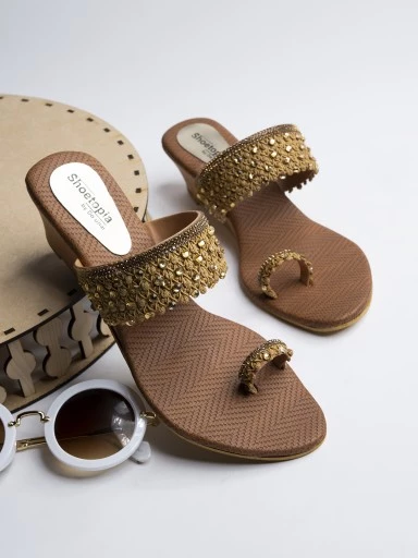Stylestry Women's & Girl's Copper Ethnic-Embellished Wedges