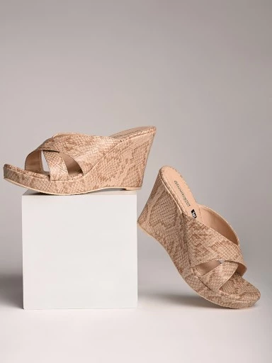 Stylestry Beige Printed Wedge Sandals