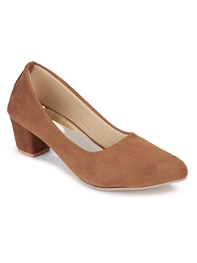 Stylestry Women's & Girl's Tan Suede Block Pumps