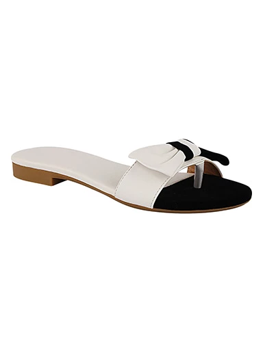 Stylestry Womens & Girls White & Black Colourblocked Open Toe Flats