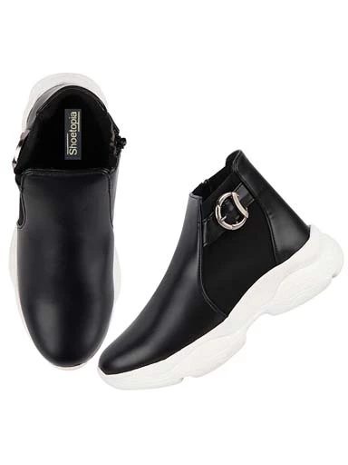 Stylestry Womens & Girls Black Zipper Mid Top Heeled Boots