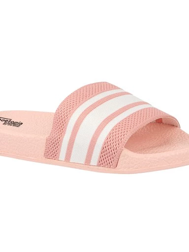 Stylestry Women Pink & White Striped Sliders