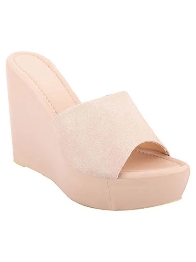 Stylestry Women's & Girl's Pink Peep Toe Solid Wedges