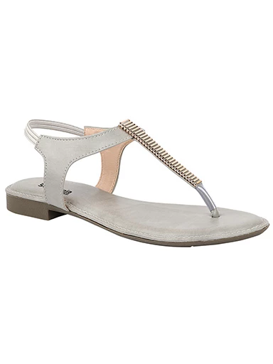 Stylestry Womens & Girls Grey Embellished T-Strap Flats