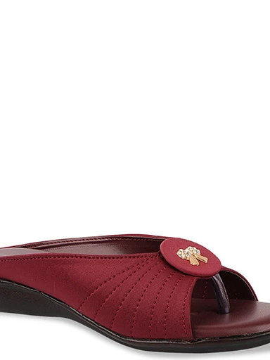 Stylestry Womens & Girls Cherry-Coloured Embellished One Toe Flats with Bows