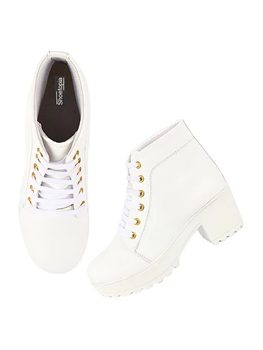 Stylestry Womens & Girls White High-Top Platform Heeled Boots