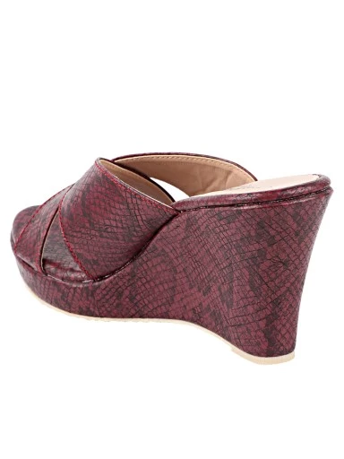 Stylestry Maroon Animal Textured Wedge Peep Toes