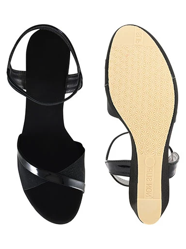 Stylestry Women's & Girl's Black Solid Slingback Wedges