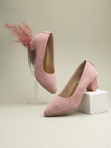 Stylestry Women's & Girl's Peach Suede Block Pumps