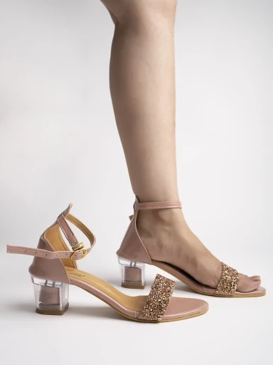 Stylestry Womens & Girls Peach Transparent Block Heels Solid Sandals