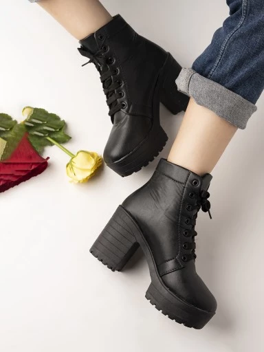 Stylestry Womens & Girls Black Solid Lace Up Boots