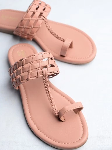 Stylestry Womens & Girls Pink Solid Faux Fur One Toe Flats