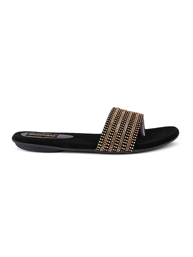 Stylestry Womens & Girls Gold-Toned Solid Synthetic Open Toe Flats