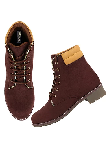 Stylestry Womens & Girls Lace Up High Top Solid Brown Heeled Boots