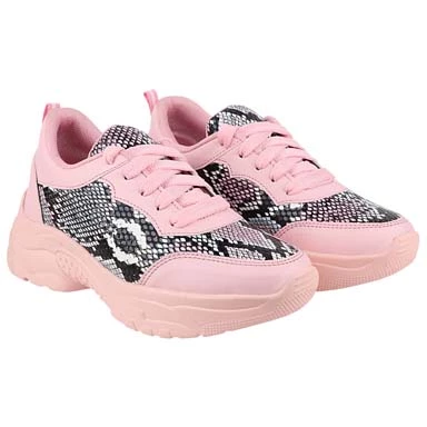 Stylestry Womens & Girls Pink ColourBlocked Lace Up Walking Shoes