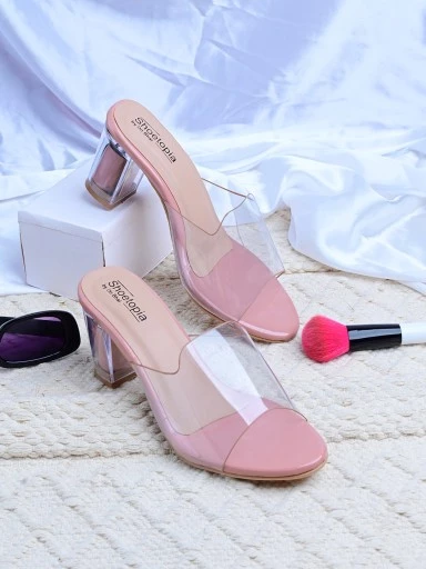 Stylestry Womens & Girls Pink Transparent Solid Block Heels