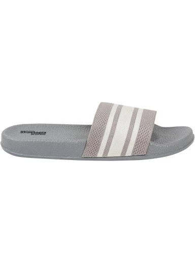 Stylestry Women Grey & White Striped Sliders