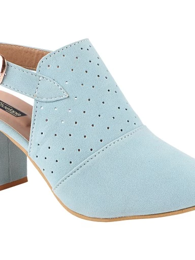 Stylestry Womens & Girls Blue Laser Cuts Peep-Toed Heeled Mules
