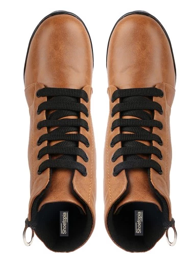 Stylestry Womens & Girls Tan Coloured Solid Lace Up Boots