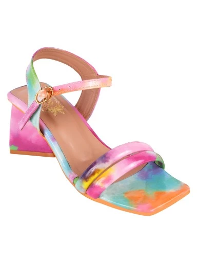 Stylestry Women & Girls Pink Printed Block Heels