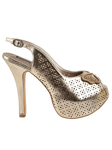 Stylestry Women's & Girl's Gold Slim Heeled Peep Toes with Bows