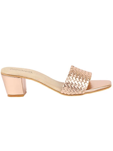 Stylestry Women's & Girl's Golden Block Heel Woven Design Sandals