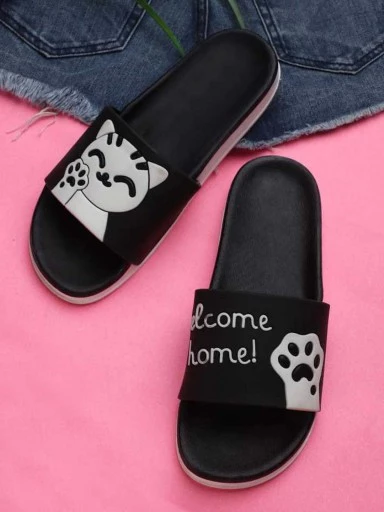 Stylestry Women Black & White Printed Sliders