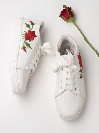 Stylestry Womens & Girls White Lace Up Casual Sneakers