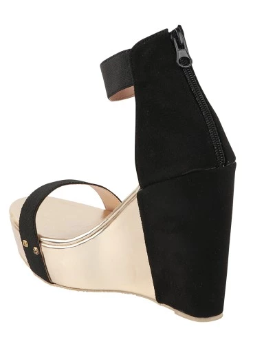 Stylestry Black Suede Wedges