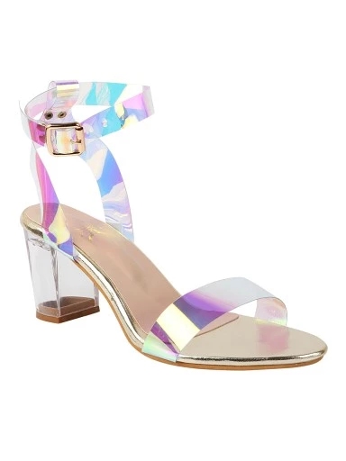 Stylestry Womens & Girls Silver Block Heels Sandals with Buckles
