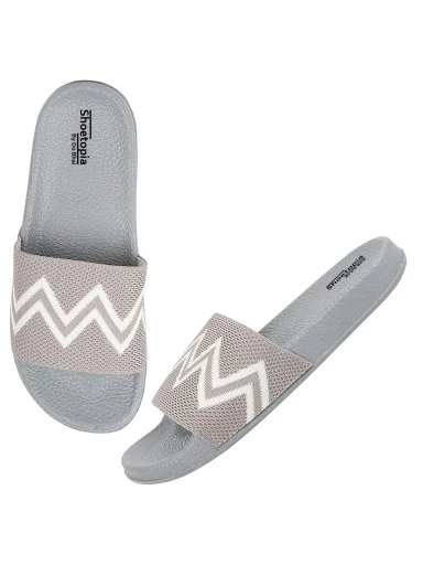 Stylestry Women Grey & White Printed Sliders
