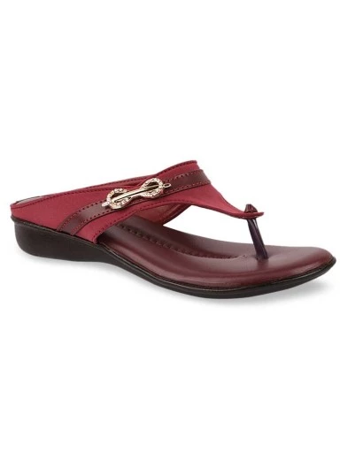 Stylestry Women Maroon T-Strap Flats with Laser Cuts