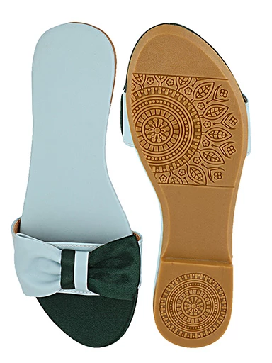 Stylestry Womens & Girls Green & Blue Colourblocked Open Toe Flats