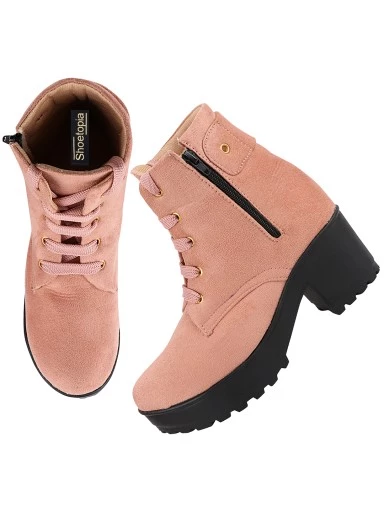 Stylestry Womens & Girls Peach Zipper High Top Heeled Boots