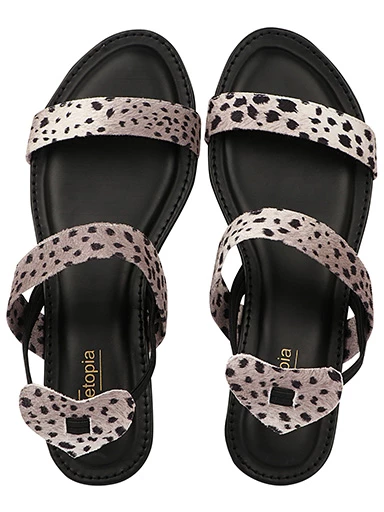 Stylestry Womens & Girls Grey Printed Open Toe Flats